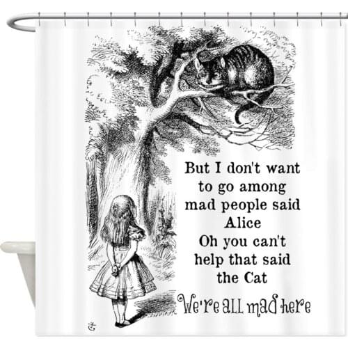 Vintage Alice In Wonderland Cat - Decorative Fabric Shower Curtain (69"x70")