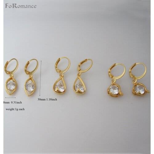 ORDER 10$ get free shipping/ DANGLE 1.18" - YELLOW GOLD GP CLEAR ROUND ZIRCON STONE CHARM DANGLER EYE WATER DROP DOLPHIN EARRING