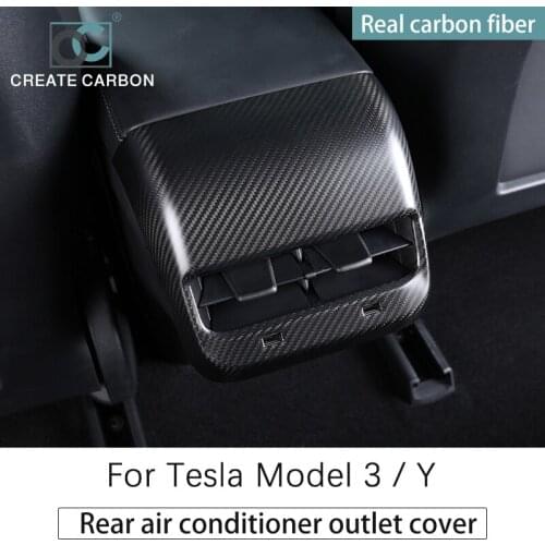 CREATE CARBON Car Interior Rear Exhaust Air Outlet Protective Cover For Tesla Model 3 / Model Y Real Carbon Fiber Accessories