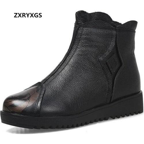 2020 New Classic Printing Top Soft Cowhide Wool Boots Women Genuine Leather Boots Winter Snow Shoes Fashion Ladies Boots Flat