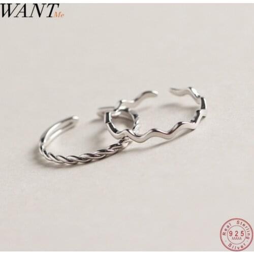 WANTME Genuine 100% 925 Sterling Silver Simple Minimalist Wavy Twist Rings for Women Girls Party Office Career Accessory Jewelry