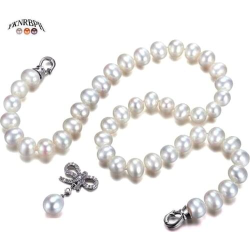 YKNRBPH Womens S925 Sterling Silver Natural Pearl Necklace Classic Style Weddings Jewelry Chains
