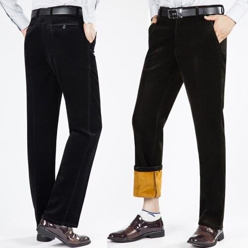 Winter Mens Corduroy pants Plus Velvet Thick section High waist Loose Stretch Corduroy Casual pants Warm Mens trousers