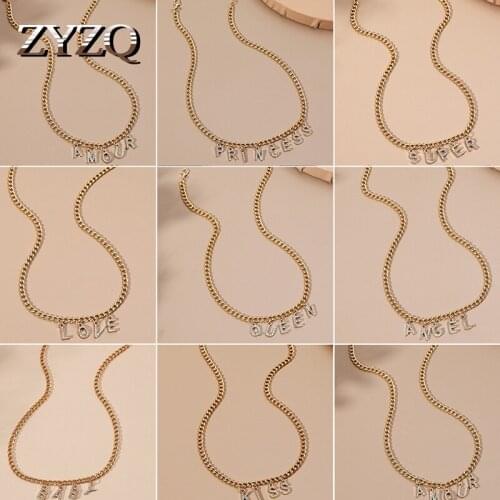 ZYZQ Romantic Letter Pendant Necklace For Women Retro Couple Clavicle Chain Trendy Lovers Anniversary Gife Jewelry Accessories