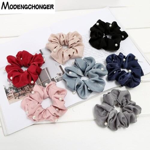 1PCS New Korean Fashion Pearl Hair Scunchies Large Intestine Circle Fabric Hair Ring Small And Fresh Hair Roop Hair Accessories
