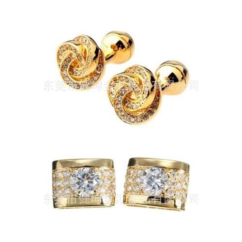 10pairs/lot Gold Crystal Twist Flower Knot Cufflinks Rhinestone Big Zircon Cuff Link Business/Wedding Party Gift Mens Jewelry