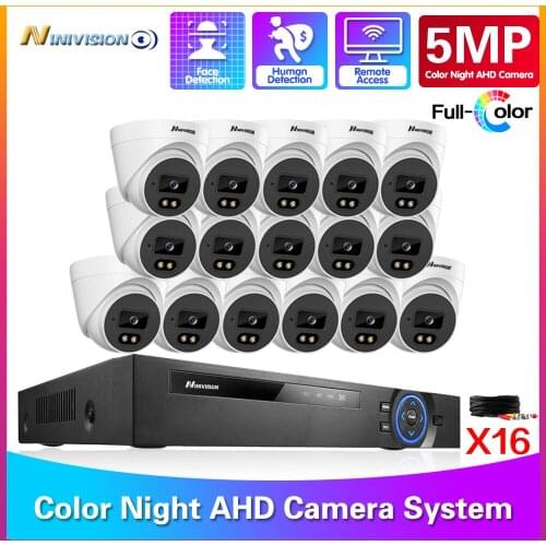 16 Channel Home CCTV Cameras Full Set 5MP 16CH DVR Kit 5MP Colorful Night Vision Security Dome Camera Video Surveillance System