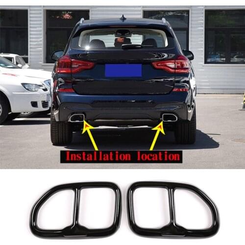 2 Pcs Car Exhaust Tail Pipe Cover Trim For BMW X3 G01 X4 G02 2018 2019 Accessories Chrome Glossy Black 304 Stainless Steel