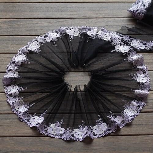 Free shipping 2yards/lot 17cm wide Embroidered Tulle Lace trim mesh lace trim ~blace~purple ~beautiful