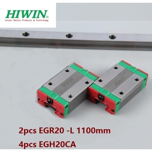 2pcs origial Hiwin rail EGR20 -L 1100mm linear guide + 4pcs EGH20CA carriage blocks for CNC router
