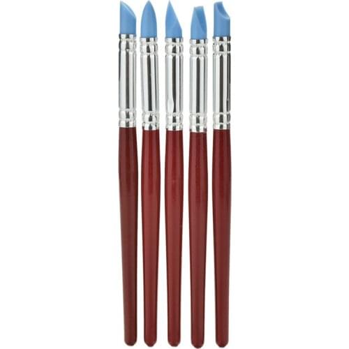 5pcs Wood Handle Silicone Rubber Clay Shaper Sculpting Fimo Polymer Modelling Pottery Tools Set For DIY Crafts