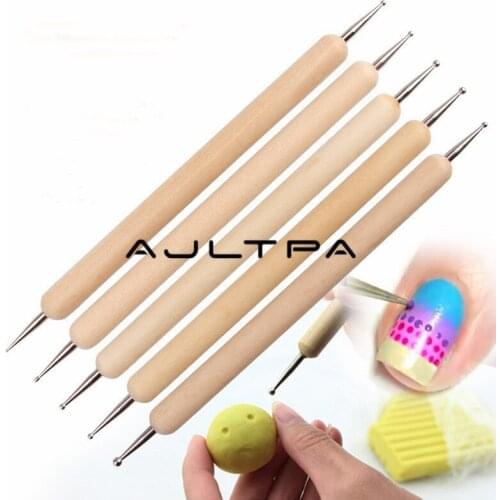 5Pcs/Set Indentation Pen Nail Art Embossing Tools Wooden Ball Stylus Dotting Tool Pattern Sculpting Clay Sculpting Modeling Tool