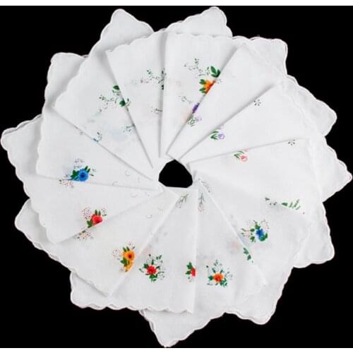 6Pcs Vintage Cotton Ladies Embroidered Lace Handkerchief Women Floral Hanky