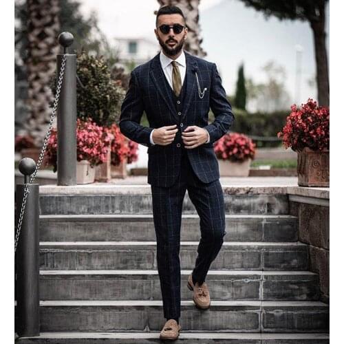 Black Plaid Men Suits Peaky Blinders Three Pieces Suit Designer Wedding Tuxedos Custom Made Mens Jacket Vest Pants