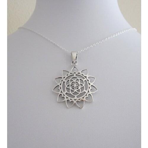 Flower Of Life Mandala Pendant Necklace Women Fleur De Vie Sacred Geometry Jewelery