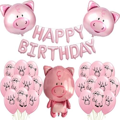Cute Pink Pig Party Decoration Foil Latex Balloons Cartoon Farm Animal Pet George Girl Happy Birthday Globos Kids Party Supplies