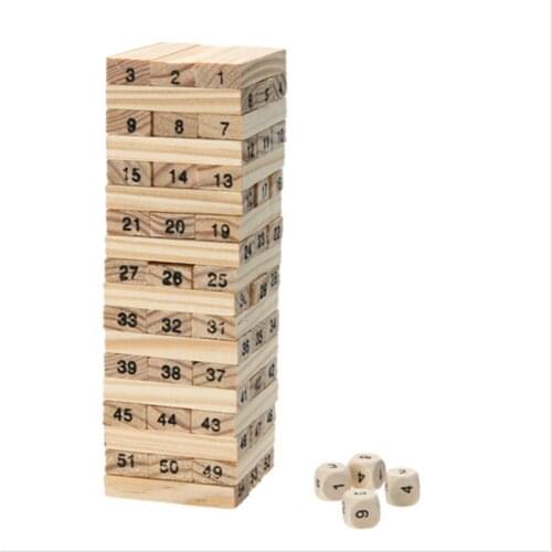 Wooden Tower Wood Building Blocks Toy Domino 54 +4pcs Extract Building Educational Game Gift