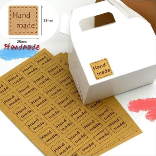 Cake Baking Sealing Sticker Ancient Square Label "handmade" Yellow Kraft Refill Sticker Child Making Gift Box Sticker 120pcs