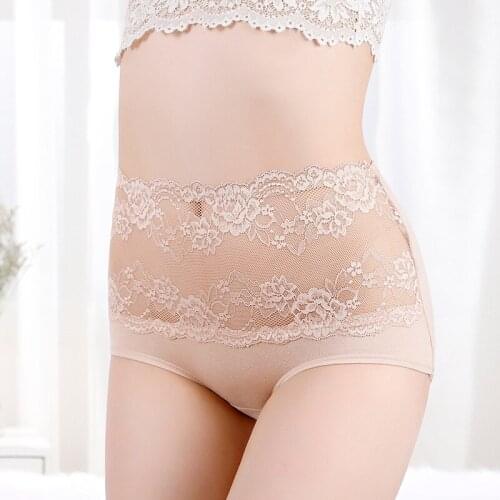 Women Cotton High Waist Jacquard Panties Sexy Lace Shapewear Abdomen Hips Female Underwear Soft Elasticity Breifs