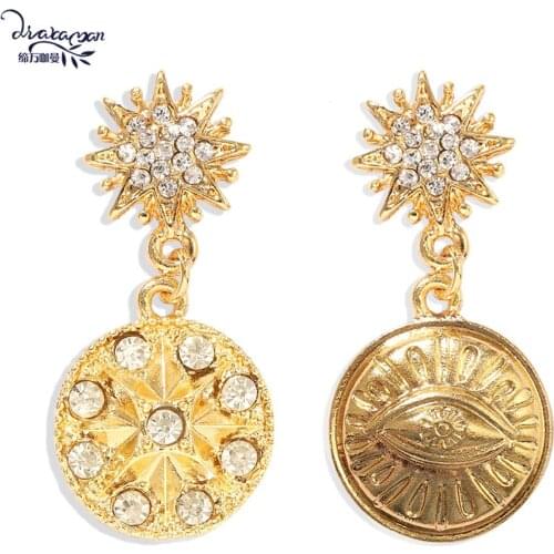 Dvacaman Gold Silver Color Geometric Round Drop Earrings for Women Rhinestone Statement Earrings Wholesale Jewelry Christmas