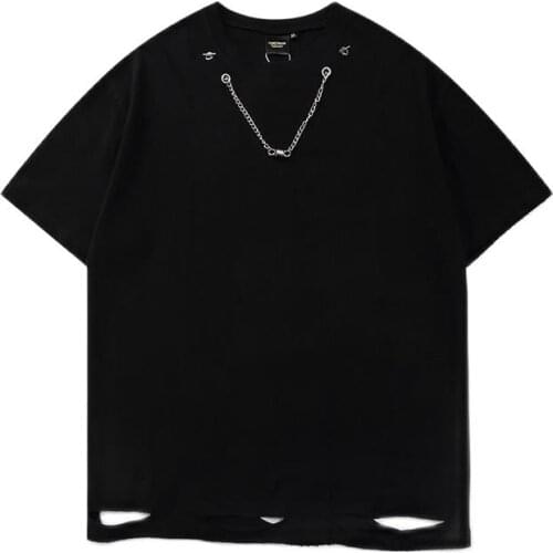 Summer Mens T Shirt Oversized Short Sleeve O Neck Europe Style High Street Korean Fashion Harajuku Hip Pop Necklace Solid Tops
