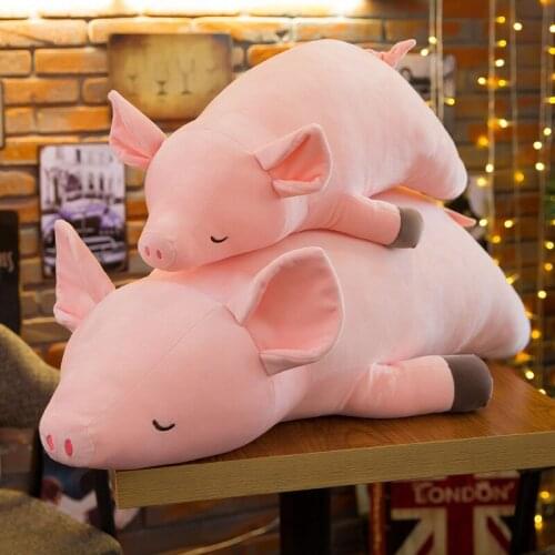 Zqswkl 40/60/80/100cm lying pig doll plush toy sleep pink long pillow girl birthday gift big stuffed animals childrens toys