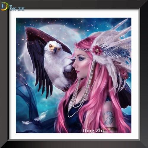 Decoration Art 5D Full Square Round DIY Diamond Painting Kit Girl And Eagle Diamond Mosaic Cross Stitch Embroidery Handmade Gift
