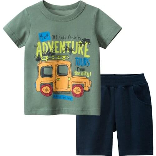 BINIDUCKLING Child Boys Clothes Sets Summer Cartoon Car T-shirts+Pants Toddler Boy Outfits Cotton O-Neck Kids Clothing