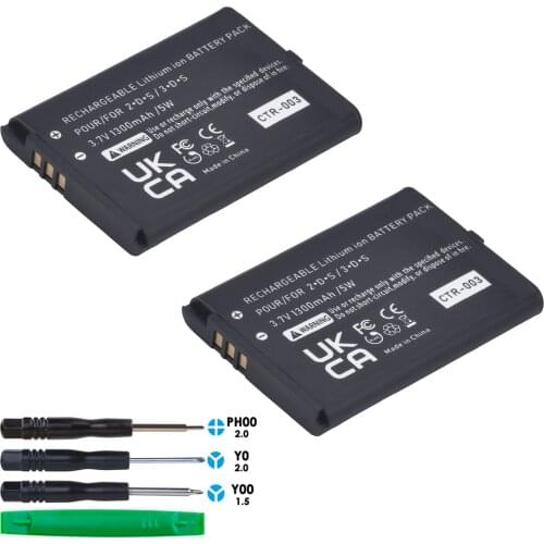 2PCS 1300mAh CTR-003 Li-ion Battery for Nintendo 2DS 3DS Controller+Tools