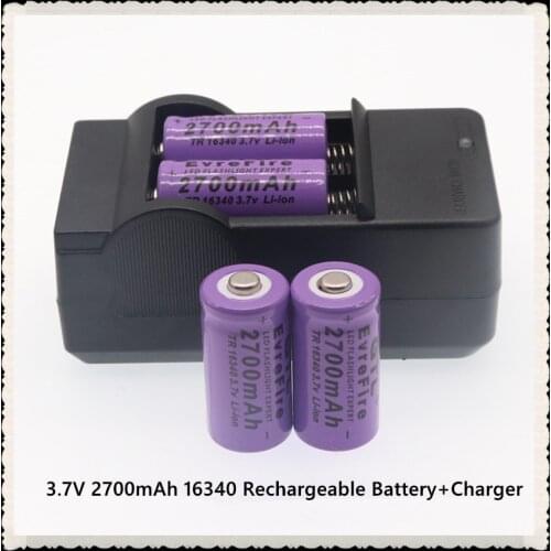16340 Battery 3.7V 2700mAh Li-ion 16340 Lithium Battery CR123A Rechargeable Batteries For Laser Pen LED Flashlight Cell+Charger