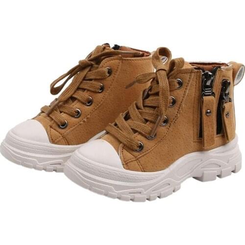 Fashion boy Martin boots 2020 autumn and winter new leather childrens cotton shoes plus velvet warm childrens sports shoes