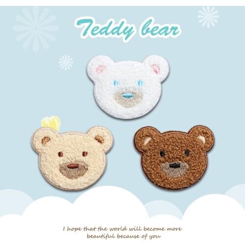 Cartoon Plush Teddy Bear Iron-on Patches for Clothing Mend Sticker with Adhesive DIY Decorative Patch Bag Hat Shoes Embroidered