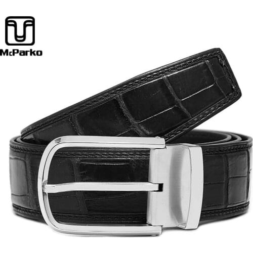 McParko Real Crocodile Belt Genuine Leather Belt Men Luxury Brand Stainless Steel Pin Buckle Waist Belt For Men Business Gift