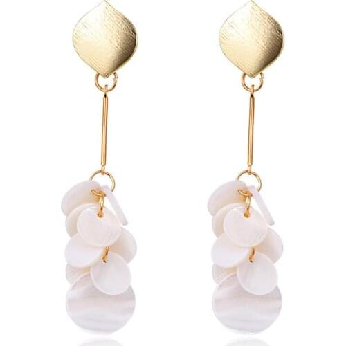 HC 2020 New Hot Sale Women Gold Color Sweet Trendy Metal Cowrie Long Dangle Earrings Gifts W