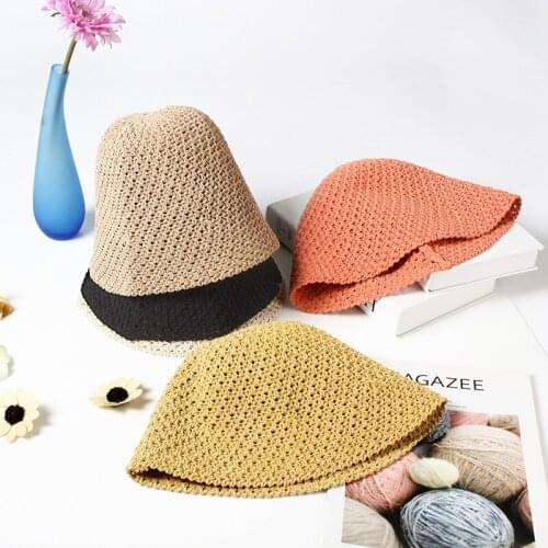 Visrover 5 Colors Bucket Hats For Women Summer Hat Sun Rope Panama Outdoor Foldable Hats Beach Sunscreen Fisherman Caps Harajuku