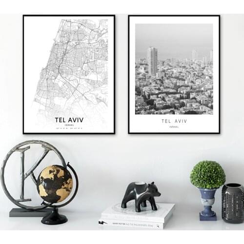 Tel Aviv Black White City View Photography Poster Canvas Painting Tel Aviv City Map Prints Wall Art Pictures Living Room Decor