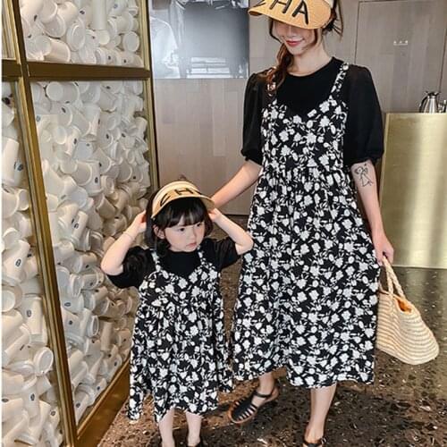 New 2021 Summer Family Look Mother Daughter Fake Two Piece Dress Clothes Family Matching Outfits Clothes Dress
