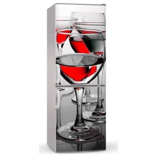 Custom Refrigerator Contact Paper Glass Of Wine Freezer Decal Panel Cover Wall Sticker Home Decor Gift Refrigerator decoration