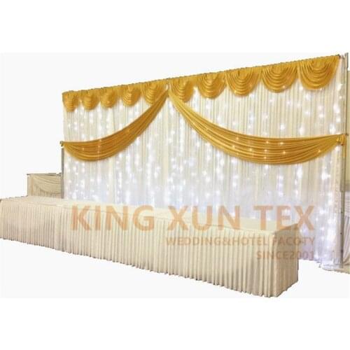 Event Party Ice Silk Backdrop Curtain With Drapery Valance Stage Background Include Led Light Wedding Decoration