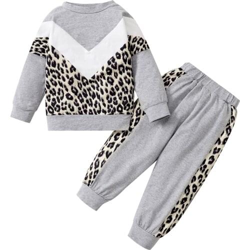 Casual Kids Boy Girl Leopard Spliced Tracksuits Autumn Spring Clothes Sets Long Sleeve Pullover Tops+Long Pants Child Sets 1-5Y