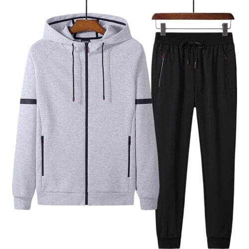 8XL Autumn Men Sportswear Sweatsuit Zipper Pocket Zip Up Hoodie Jacket+sweatpant Casual Jogger Running Outfit Gym Set Sport Suit