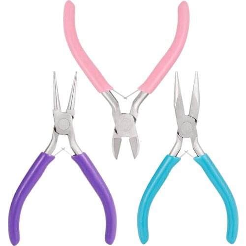 Tricolor Jewelry Pliers, 3pcs Jewelry Making with Chain Nose Pliers, Round Nose Pliers, Wire Cutters for Crafts Making Supplies