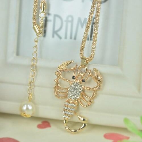 Scorpion Bead Sweater Necklace Jewelry Crystal For Women Long Necklace Pendants Rhinestone Chain Christma Valentines Gift