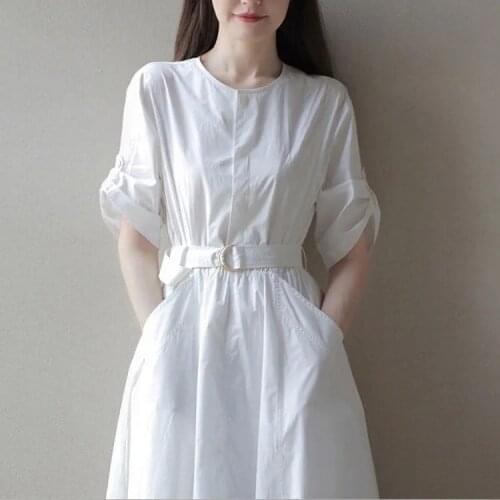 Summer 2021 French temperament lace-up waist thin white high-waist shirt chinese fashion french dress women Ruffles