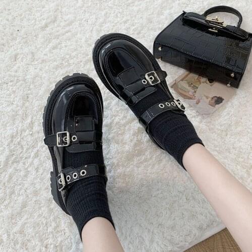 Lolita shoes platform Black High Heels Shoes Women Pumps Fashion Patent Leather Platform Shoes Woman Round Toe Mary Jane Shoes