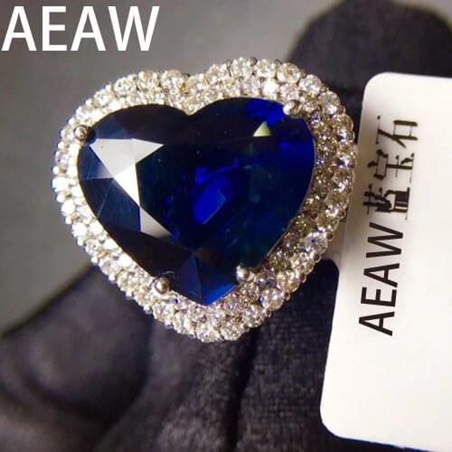 AEAW Solid 10K White Gold 5ct Heart Cut Lab Created Sapphire Engagement With 1.ctw white Moissanite Ring Free shipping