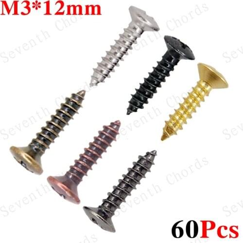 60 Pcs 2.5*12MM Electric Bass Guitar Pickguard Screws BackPlate Jack Plate Truss Rod Cover Mounting screws
