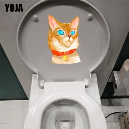 YOJA 14.7*22CM Cat Head Wall Decal Toilet Sticker Living Room Home Decor Cartoon Animal T3-0456