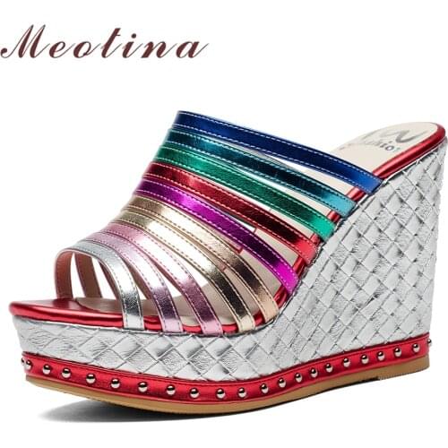 Meotina Summer Shoes Women Slippers Fashion Platform Wedge Heel Shoes Mixed Colors Super High Heel Party Sandals Lady Slides 39