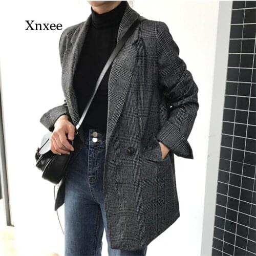 2021 Plaid Double Breasted Coat New Winter Spring Womens Blazers Pockets Formal Jackets Checkered Outerwear Tops Clothing